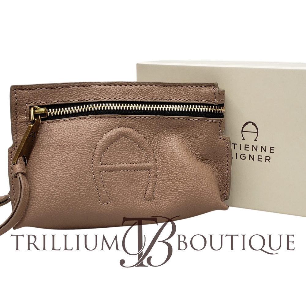 ETIENNE AIGNER Leather Adeline Small Boxed Pouch With Embossed Logo Hazlenut